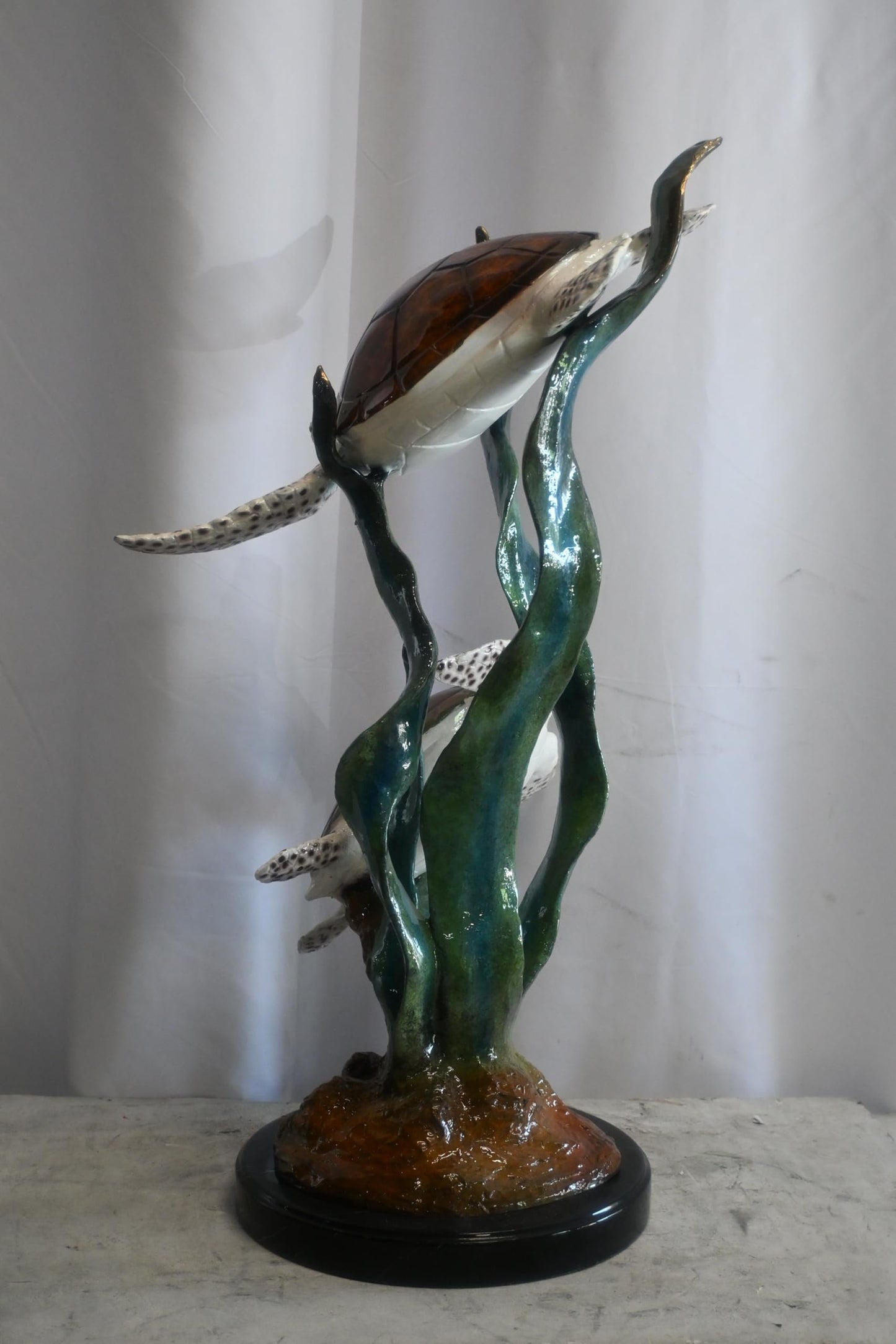 Two Sea Turtles Swimming on Kelp Bronze Sculpture 17"x18"x33"H