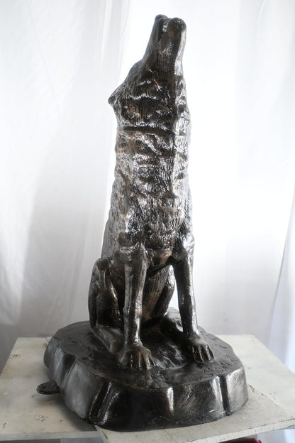 Majestic Howling Wolf on Rock Base Large Aluminum Statue 28"x26"x43"H