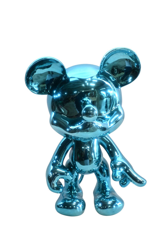 Turquoise Blue Mouse Cartoon Character Resin Sculpture 12"x9"x16"H