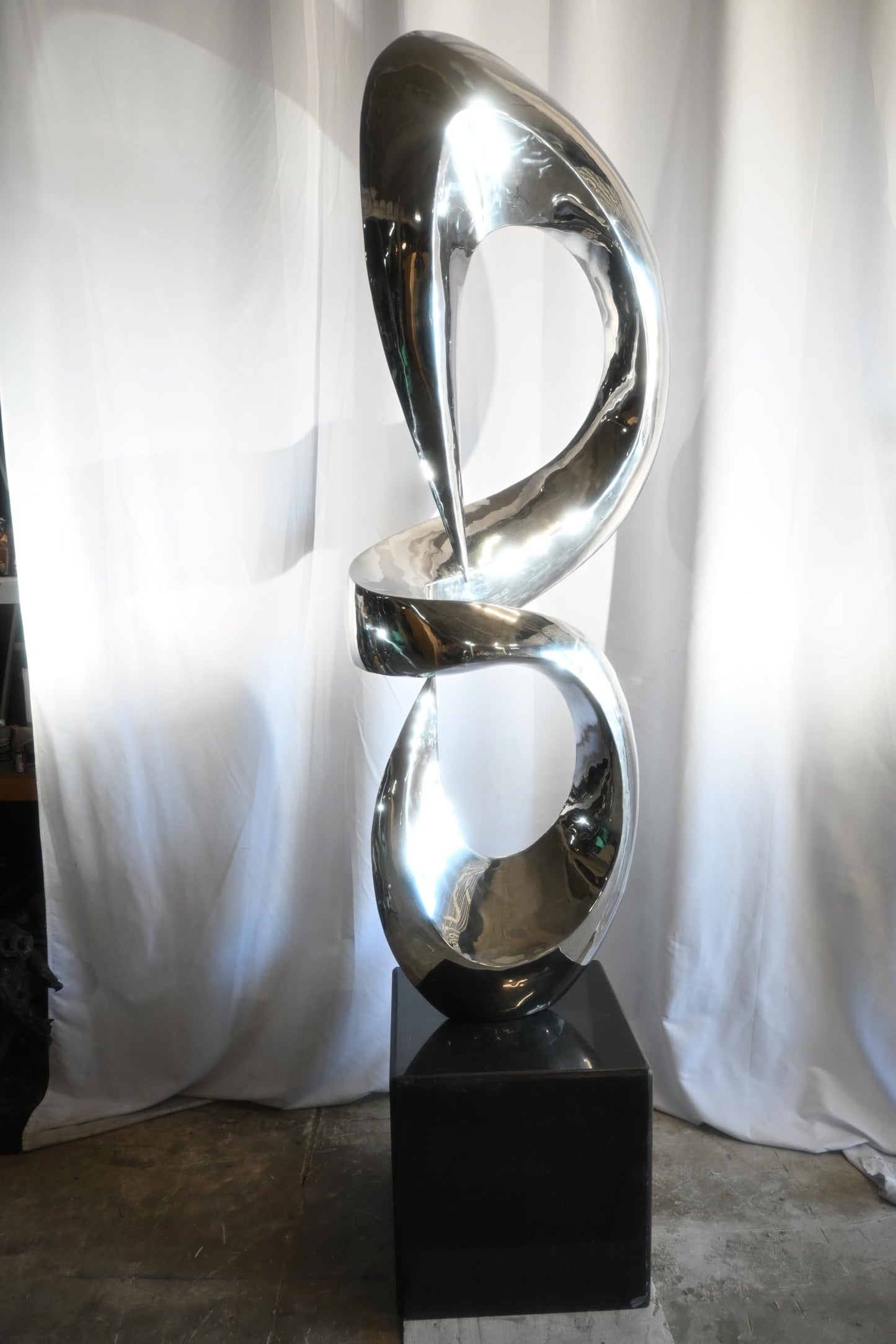 Giant Abstract Double Loop Stainless Steel Sculpture Marble 30"x21"x98"H