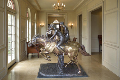 Two Horse Riders Racing Each Other Bronze Statue -  Size: 45"L x 21"W x 42"H