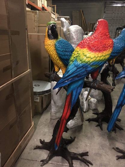 NIFAO Stunning Two Large Parrots on Tree Bronze Statue – Majestic and Colorful Sculpture with Tropical Charm for Home, Garden, Patios, or Entrances – 43" L x 28" W x 67" H