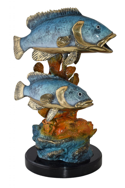 Two Fish Swimming in The Ocean Bronze Statue Size: 18" x 14" x 24"H