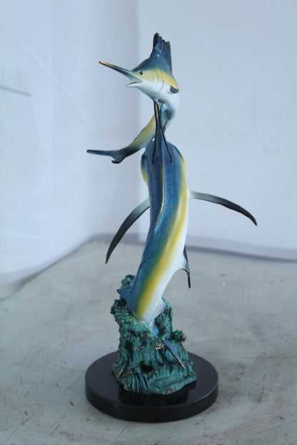 NIFAO Bronze Sailfish Duo Statue on Marble Base Coastal Sculpture 13" x 7" x 15"H