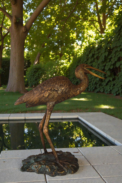 Great Blue Heron Brown Patina Bronze Statue Size: 25" x 15" x 25"H