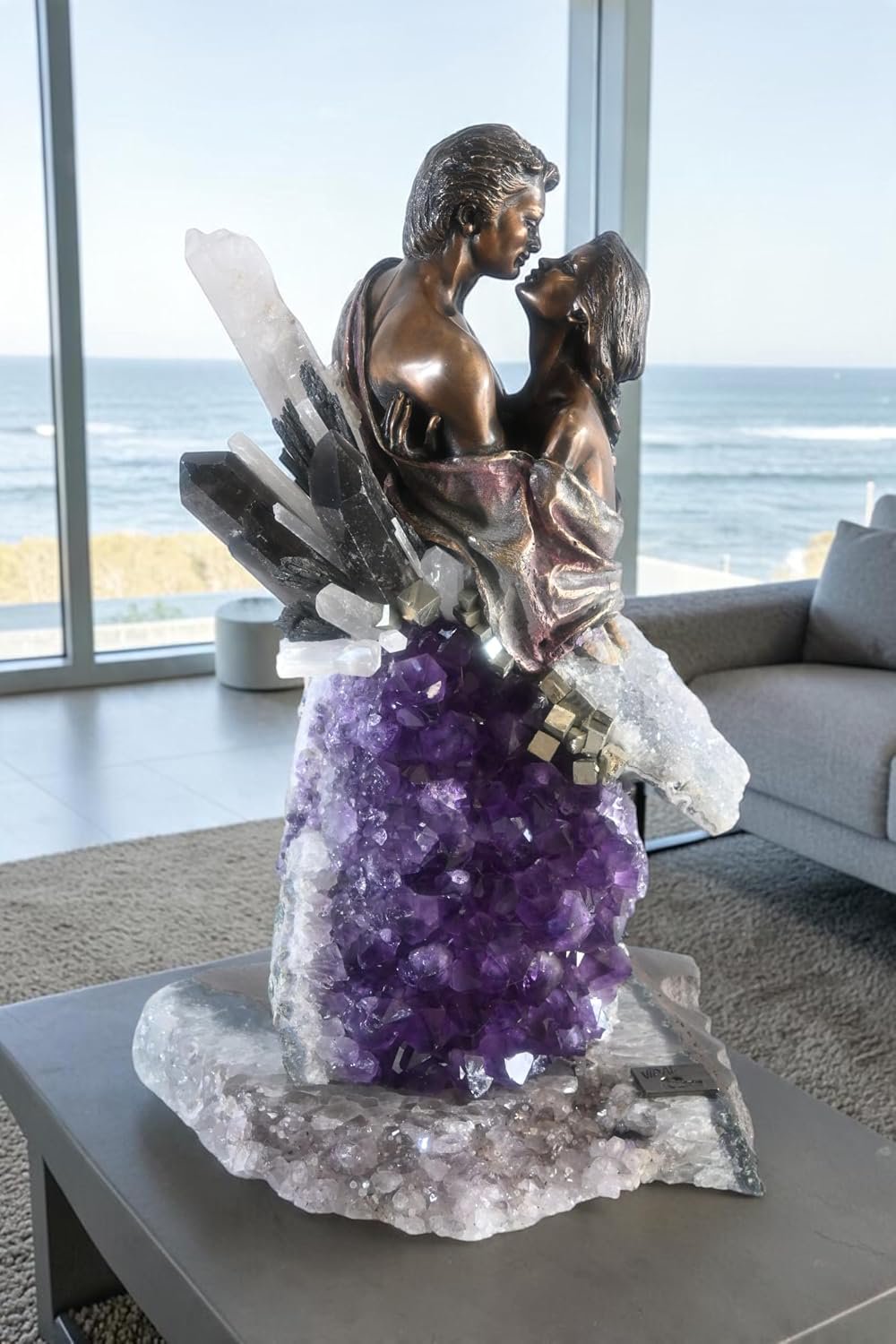 Manel Vidal The Kiss Bronze Lovers Amethyst Quartz Ebano 11"x11"x18"H