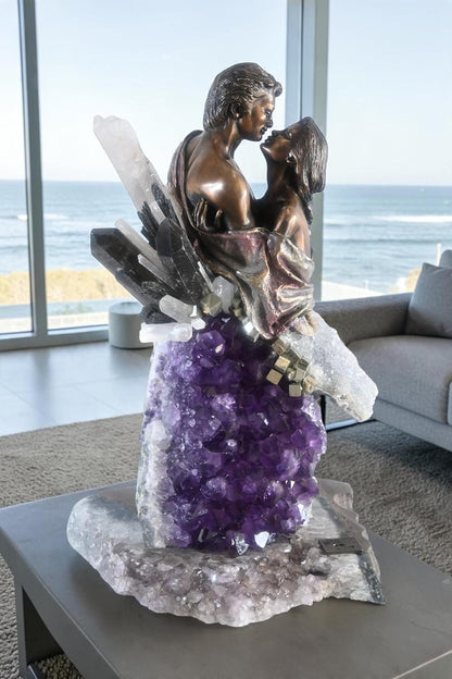 Manel Vidal The Kiss Bronze Lovers Amethyst Quartz Ebano 11"x11"x18"H