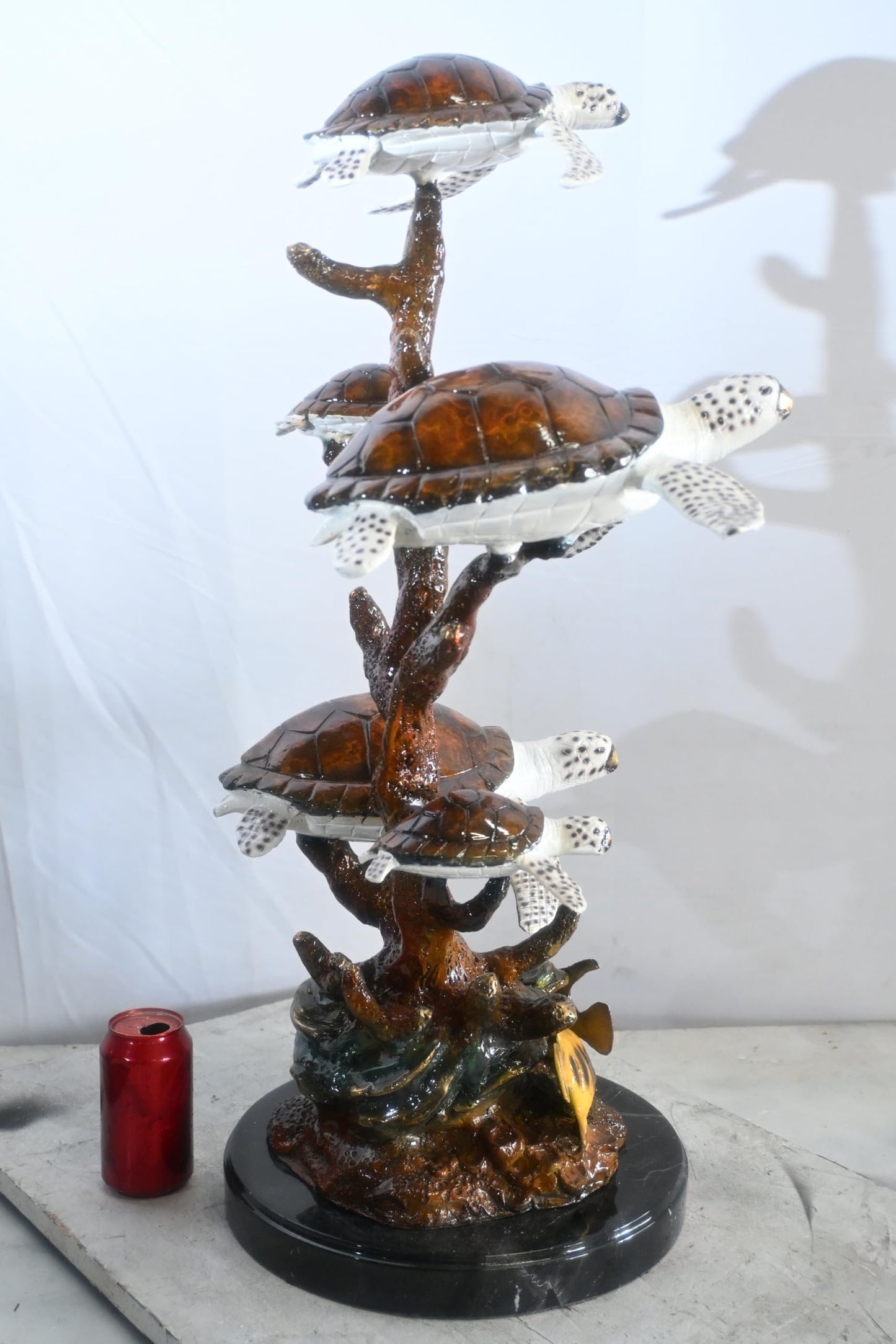 Five Sea Turtles Bronze Sculpture Coral Branch 20"x16"x30"H