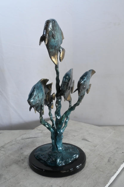 Bronze Tropical Fish Quartet Sculpture Coral Branch 13"x20"x21"H