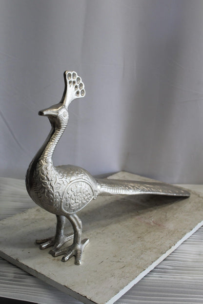 Elegant Aluminum Peacock Statue, Graceful Home Decor 33" x 7" x 20"H