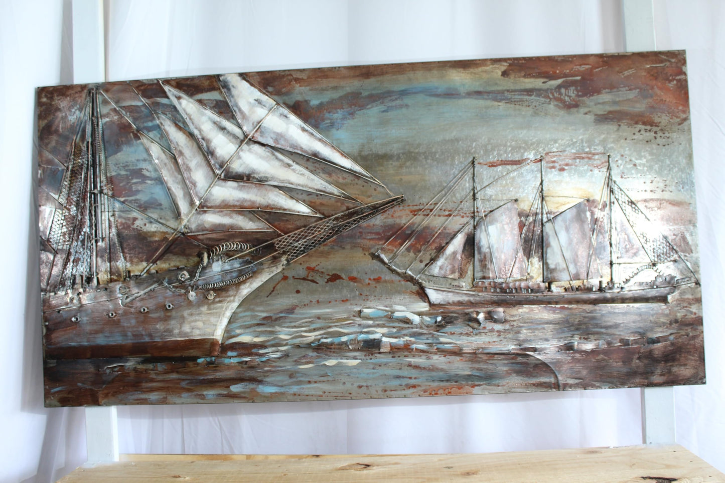 NIFAO Vintage Sailing Ships 3D Sheet Metal Wall Art Painting 79" x 2" x 40"H