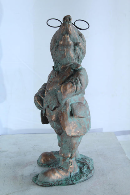 NIFAO Resin Mole Statue with Glasses Bronze Look Green Patina 8" x 7" x 22"H