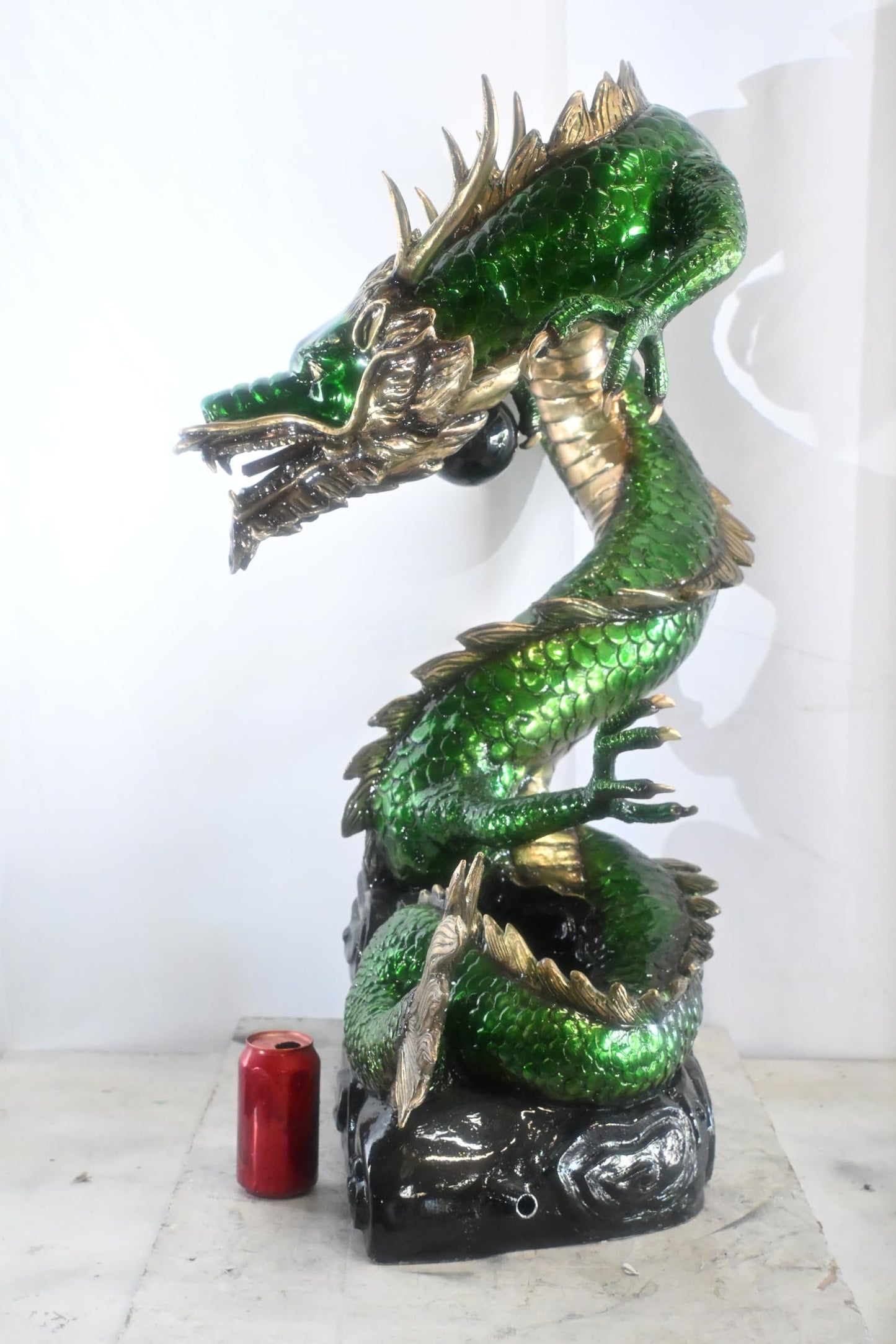 Green Bronze Dragon Fountain Statue with Pearl Sphere 30"x20"x38"H