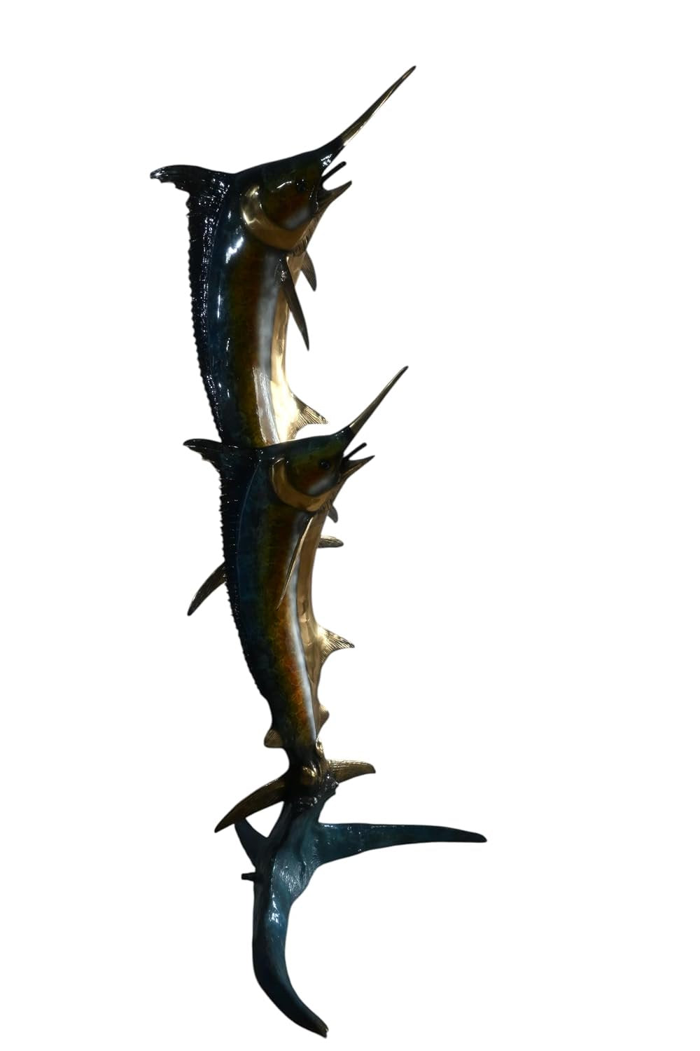 Double Marlin Bronze Garden Fountain Leaping Ocean Waves 42"x31"x74"H