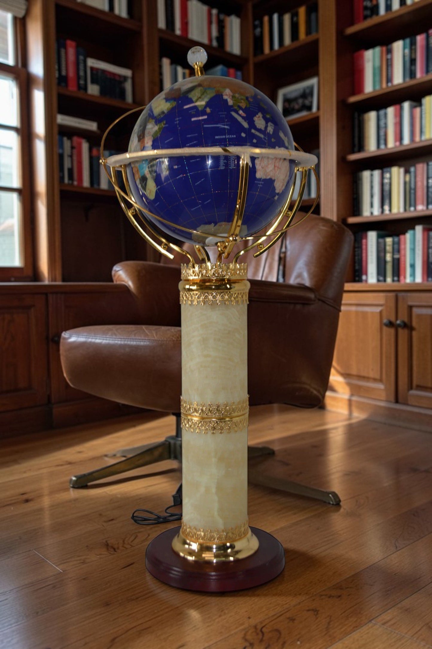 Illuminated Blue - World Globe Rotated by motor - Size: 19" x 19" x 42"H