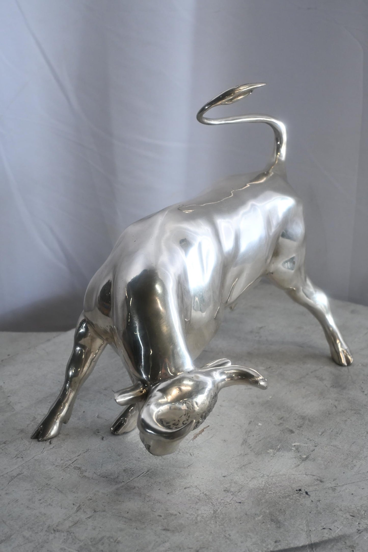 Charging Bull Silver Finish Bronze Wall Street Replica 16"x12"x13"H