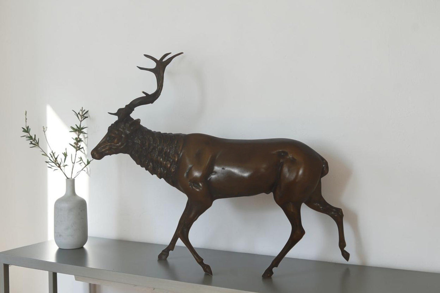 Running Deer Bronze Statue -  Size: 15"L x 4"W x 13"H.