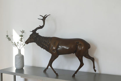 Running Deer Bronze Statue -  Size: 15"L x 4"W x 13"H.