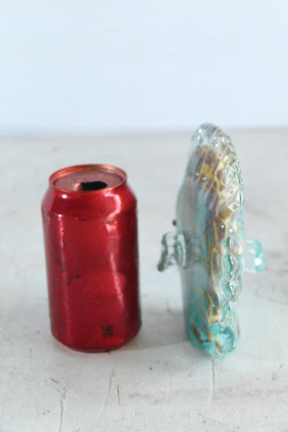 NIFAO Glass Reef Fish Figurine Teal Crackle Art Glass 8" x 3" x 6"H