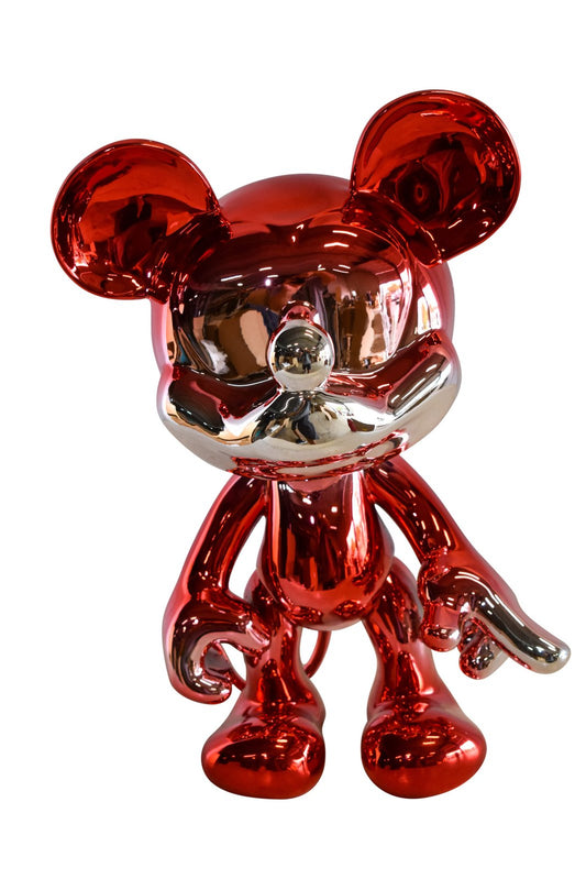 Contemporary Red Chrome Mickey Mouse Resin Statue 12" x 9" x 16"H
