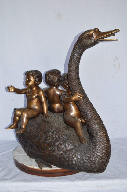 Swan Carrying Three Angels Bronze Fountain Art Nude - Size: 40"L x 23"W x 34"H.