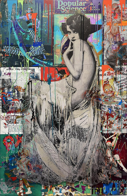 The Girl Next Door, original mixed media on canvas by Oliver Neilson, 38x60