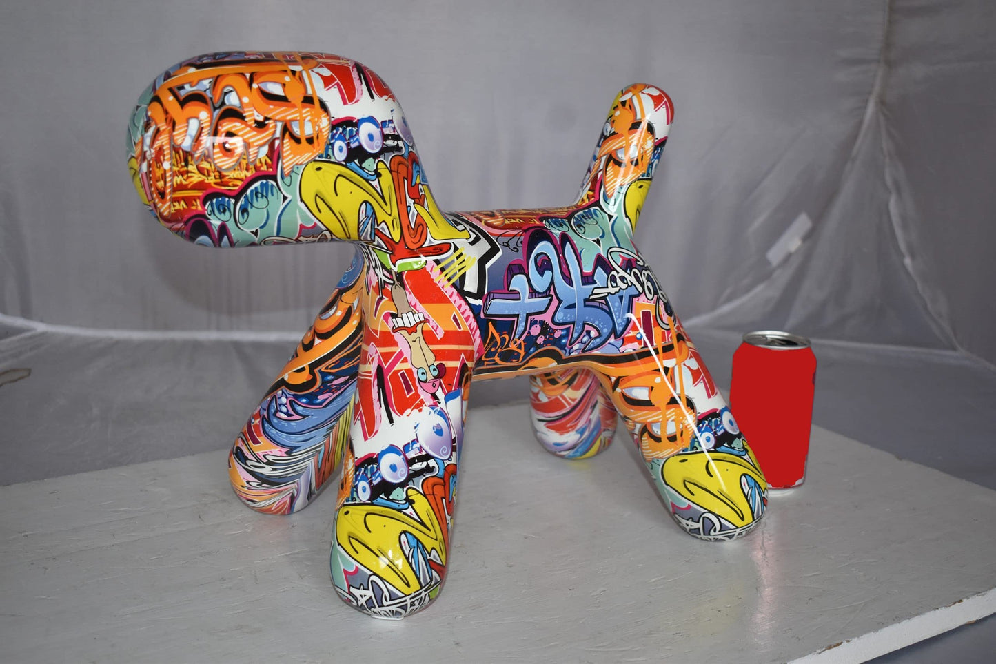 Modern Looking Graffiti Dog Statue Made of Resin Size: 16" x 10" x 14"H