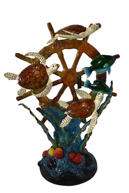 Sunken Nautical Wheel with Sea Creatures Bronze Statue Size: 39" x 23" x 51"H