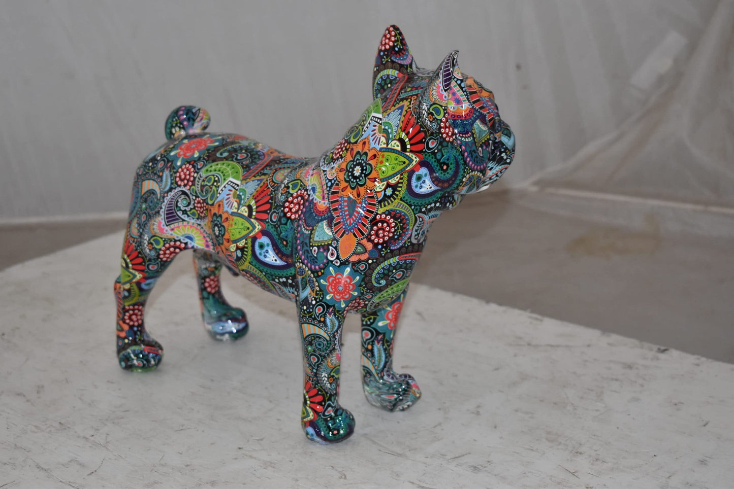 Multicolor Abstract Pug Resin Statue Size: 13" x 5" x 11"H