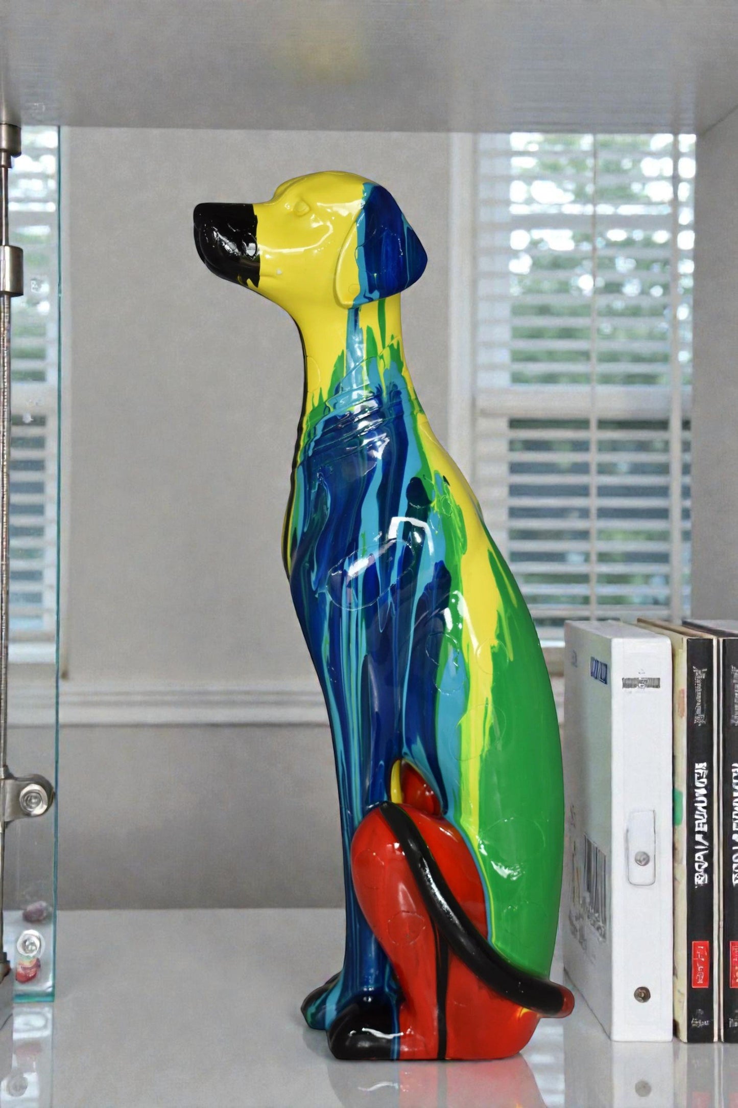 Modern Art of a Greyhound Dog Sitting Statue Made of Resin Size: 7" x 5" x 17"H