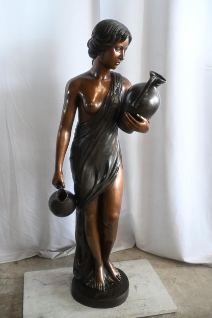 Bronze Woman Water Fountain Classical Figure Two Urns 21"x17"x59"H