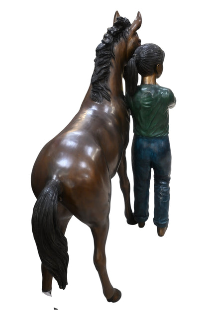 Young Girl and her pony Bronze Statue -  Size: 48"L x 20"W x 48"H.