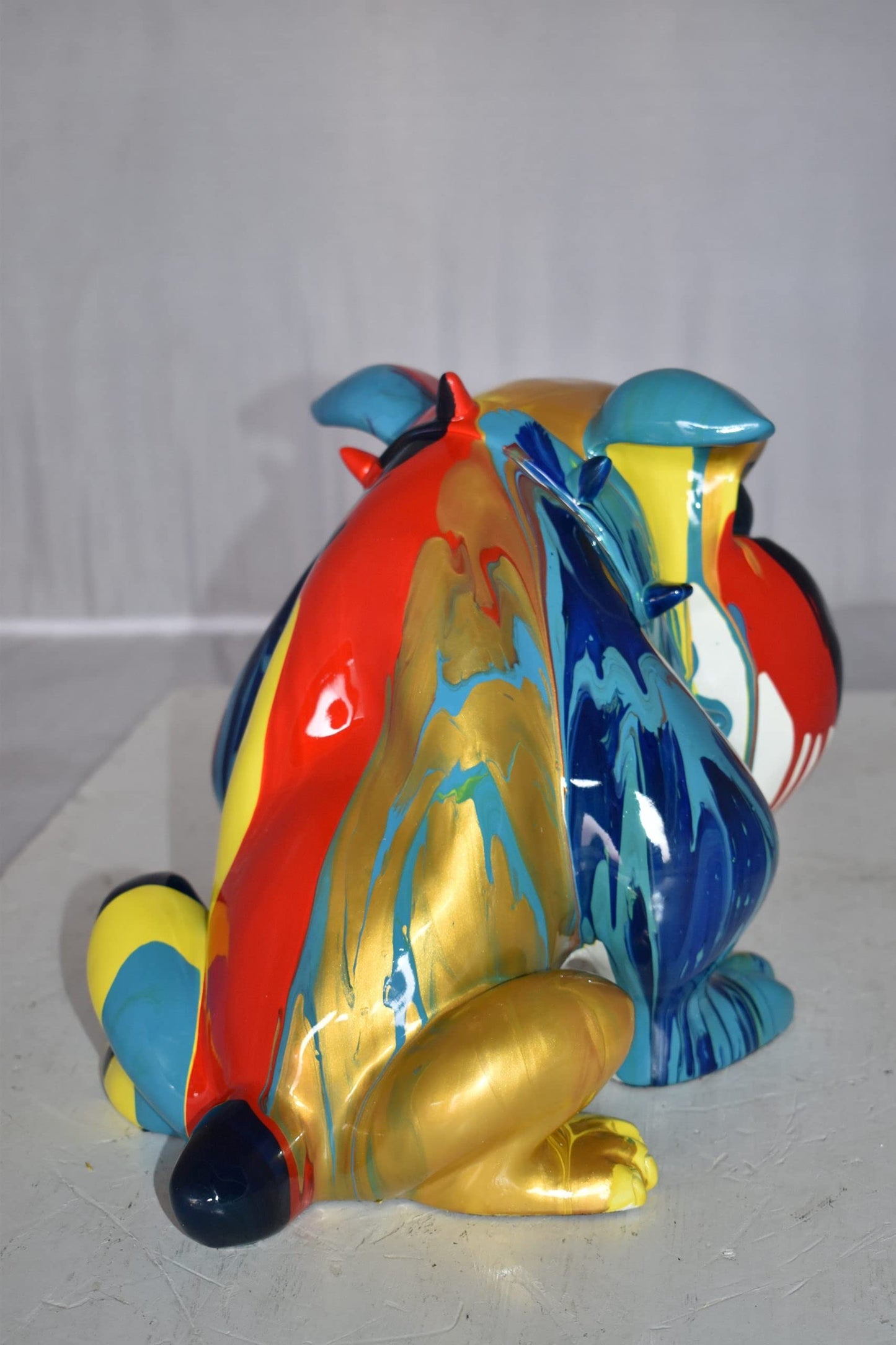 Modern Happy Paint Drops Bulldog Statue Made of Resin Size: 14" x 19" x 10"H