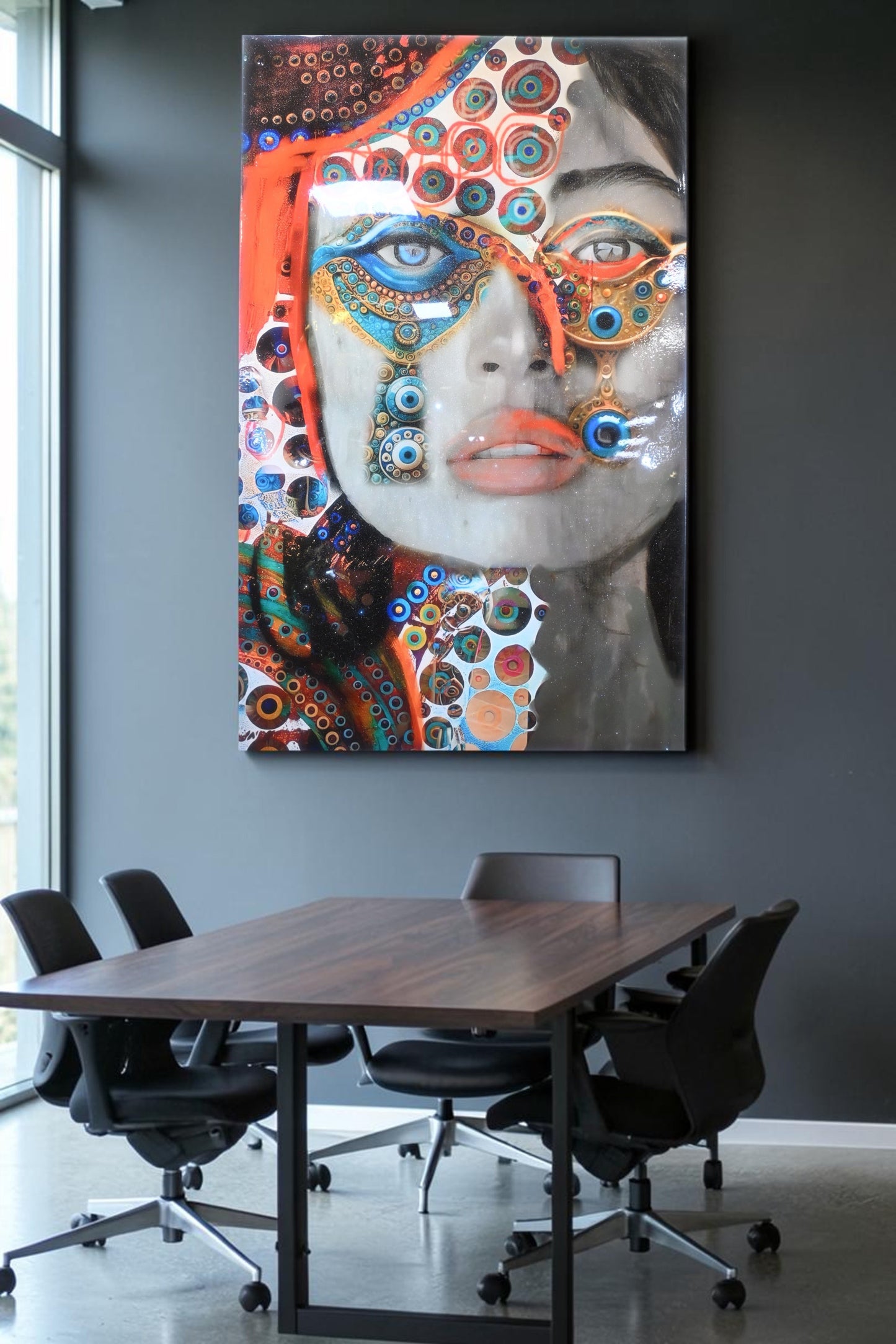 Mosaic Evil Eye Mixed Media Resin Covered Canvas 40"x64"