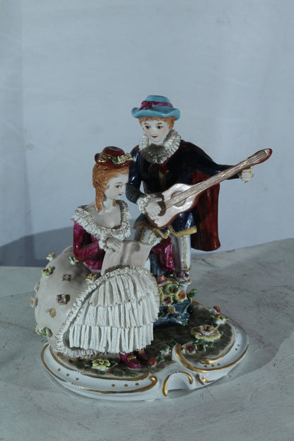 NIFAO Porcelain Romantic Couple Figurine with Guitar and Book 11" x 8" x 13"H
