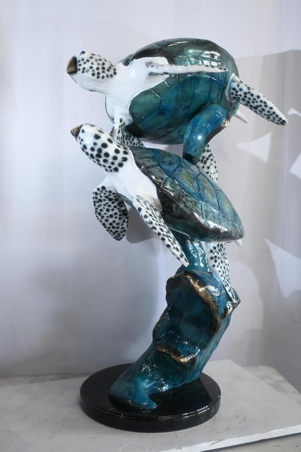 Bronze Two Sea Turtles Sculpture on Wave Base 26"x21"x41"H