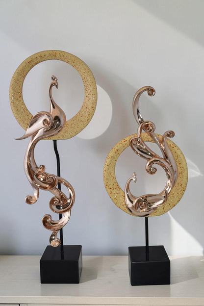 Set of Graceful Rose Gold Finished Peacocks Resin Statue Size: 11" x 6" x 28"H