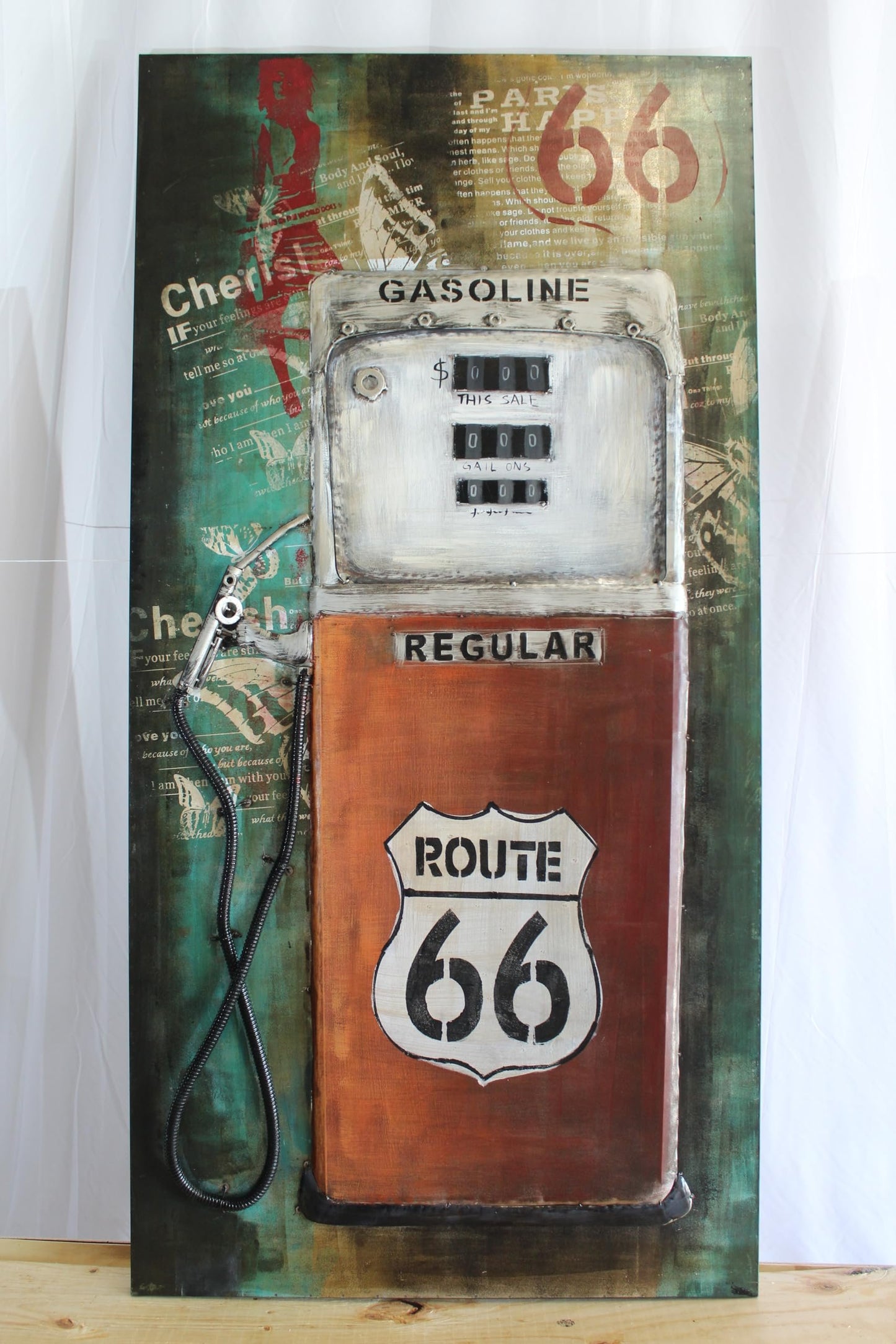 NIFAO Route 66 Gas Pump 3D Metal Wall Art Painting Raised Design 40" x 2" x 79"H