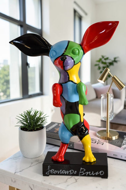 Geometric Colored Chihuahua on Hind Legs Resin Statue 13" x 8" x 18"H