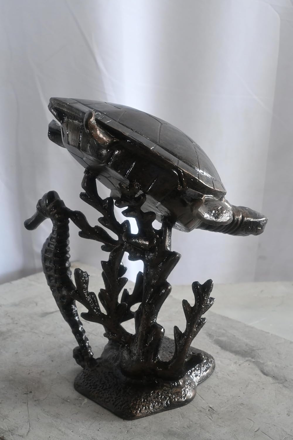 Sea Turtle and Seahorse Coastal Coral Tabletop Alumminum Sculpture 14"x14"x20"H