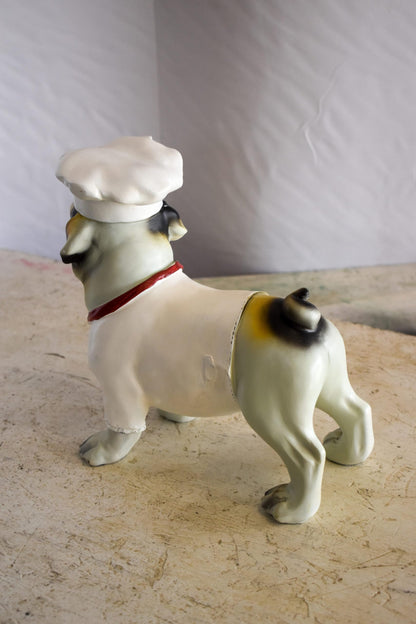 A Happy Dog Dressed as A Baker Man, Resin Statue 10" x 5" x 9"H
