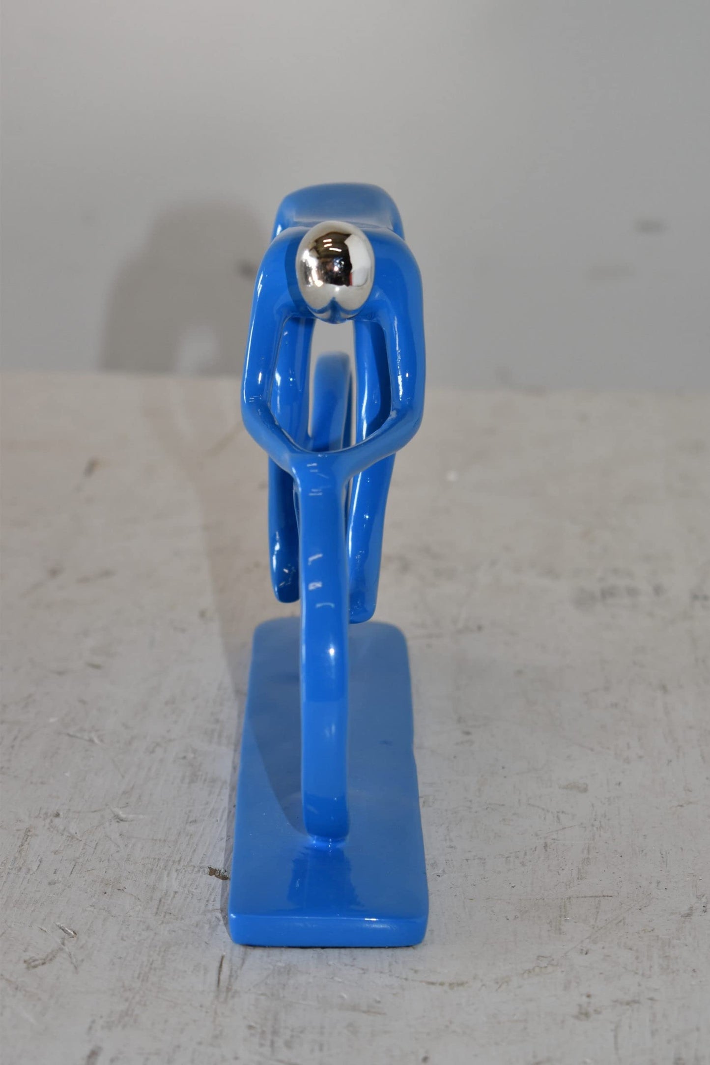 Modern Art Blue Chrome Rider on His Bicycle Resin Statue Size: 8" x 2" x 6"H