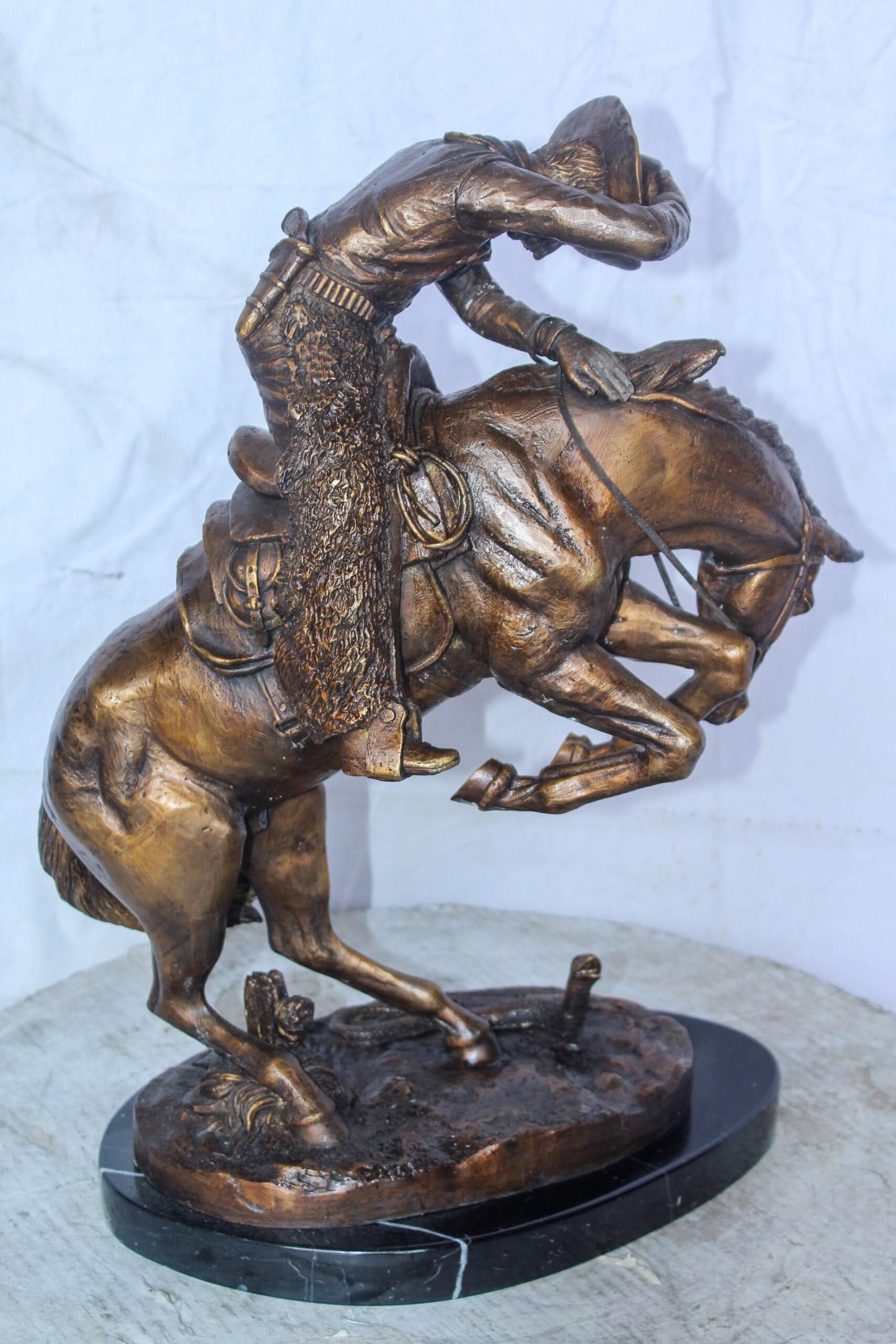 Rattle Snake Remington Replica Bronze Statue, Western Decor 15" x 10" x 22"H