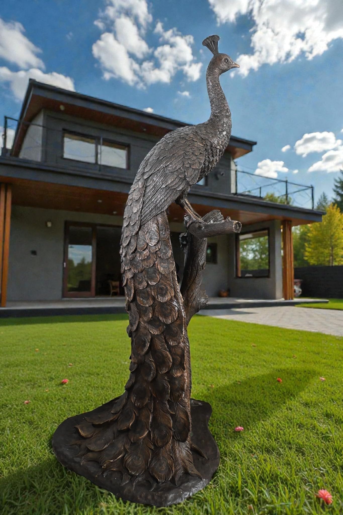 Life Size Peacock Bronze Statue Bird Sculpture Large 31"x30"x64"H