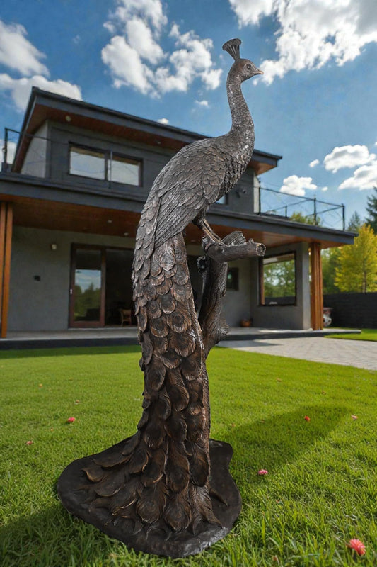 Life Size Peacock Bronze Statue Bird Sculpture Large 31"x30"x64"H