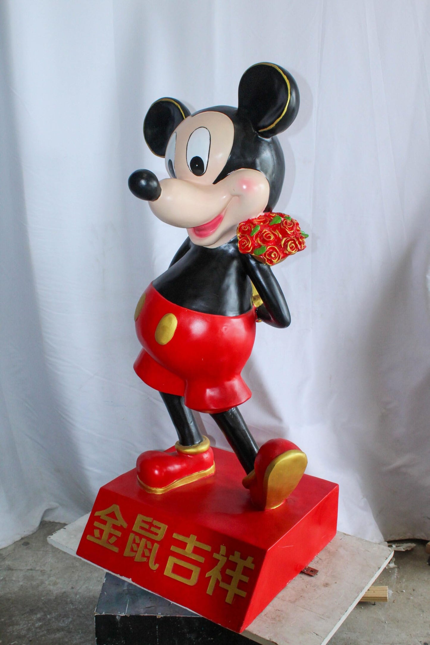 Large Cartoon Girl Character Holding Gold Bowl Statue 21" x 21" x 47"H