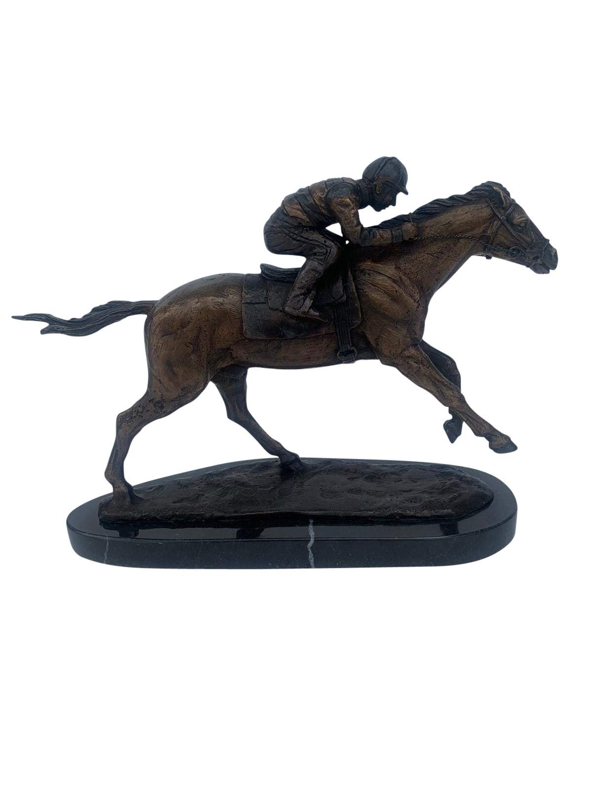 Jockey on horse two tones Bronze Statue -  Size: 11"L x 4"W x 8"H.