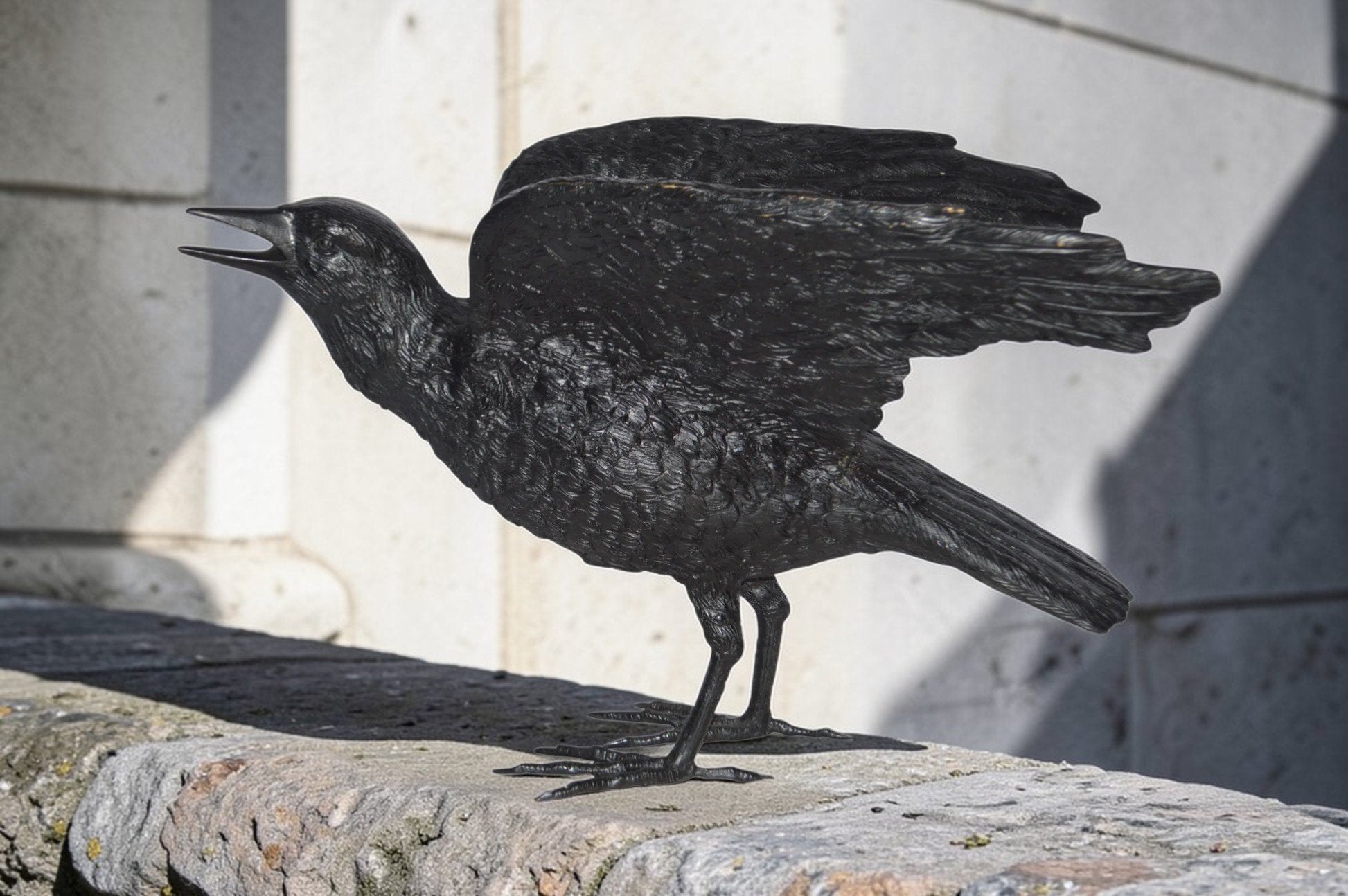Raven with Open Wings Bronze Statue - Size: 16