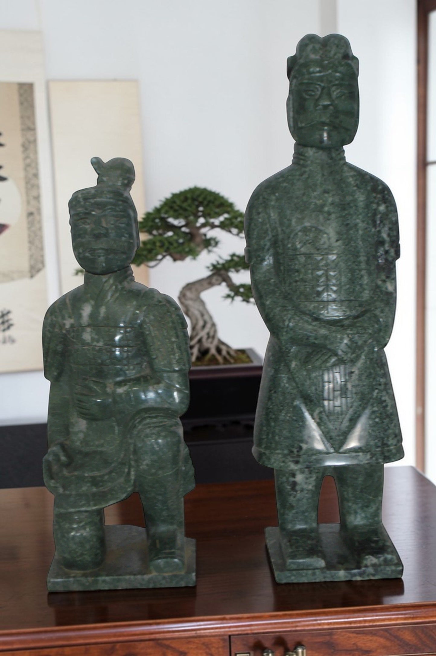 Pair of Japanese Warriors Made of Jade -  Size: 6"L x 5"W x 17"H