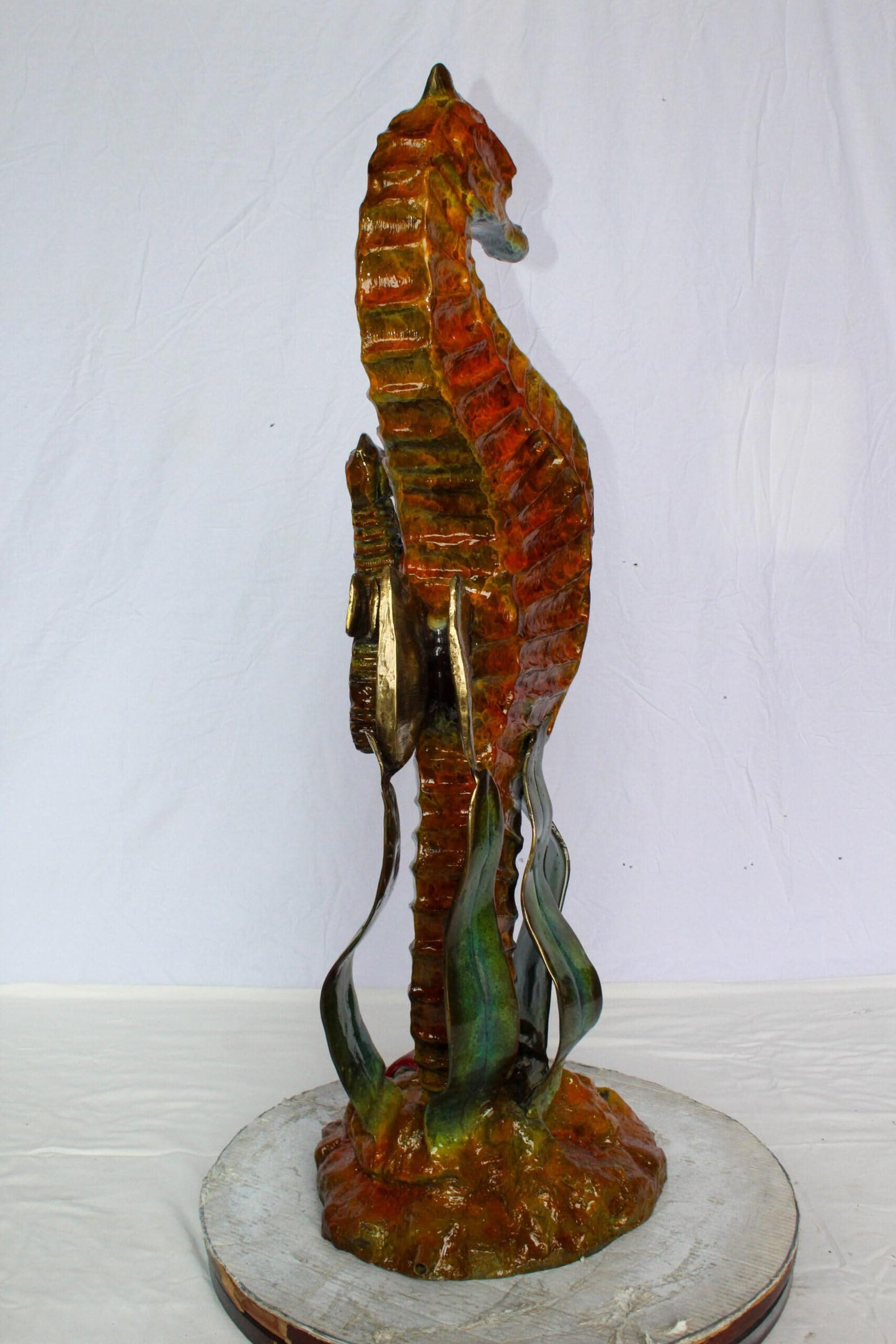 Nifao Bronze Seahorse with Baby Sculpture – Handcrafted Lost Wax Cast Ocean Life Statue with Seagrass & Starfish Details – Rich Patina & Polished Accents Coastal Marine Decor -16" x 14" x 43"H